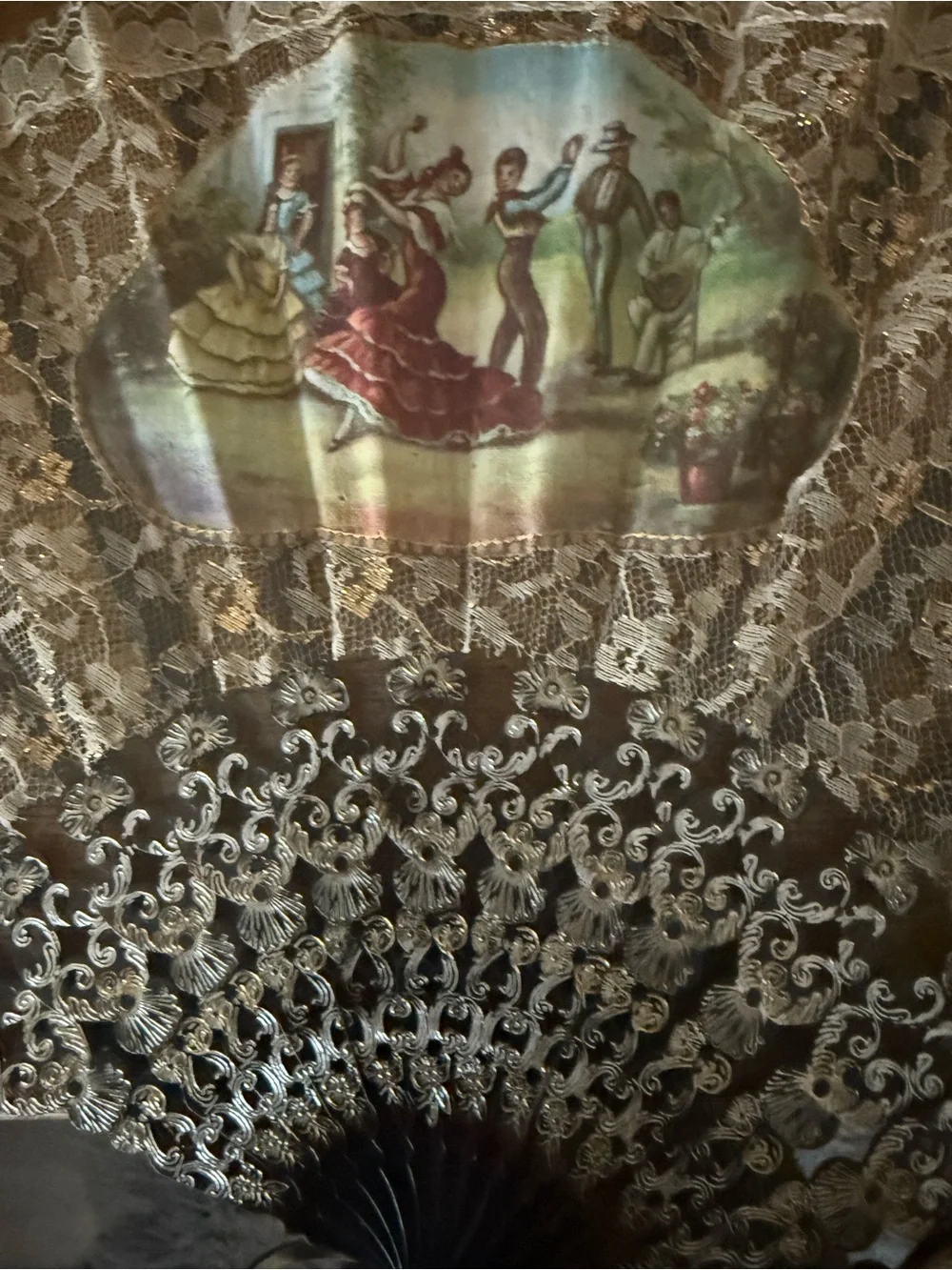 VTG Lace Decorative Hand Fan in Brown and Gold handcrafted in Spain “Flamenco”